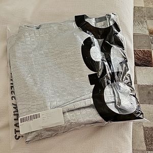 Naked wardrobe leather look wide leg pants in silver croc NEW WITH TAG